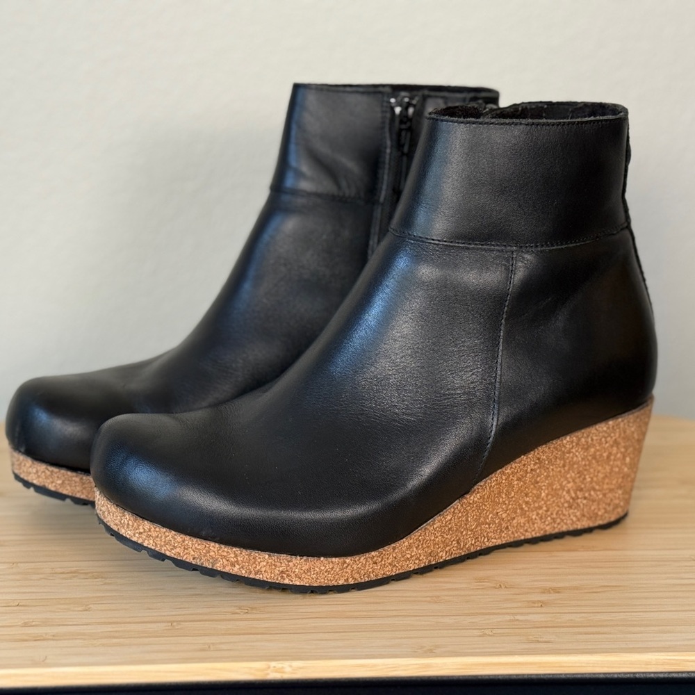 Birkenstock Papillo Black Ankle Boots with Cork Wedge